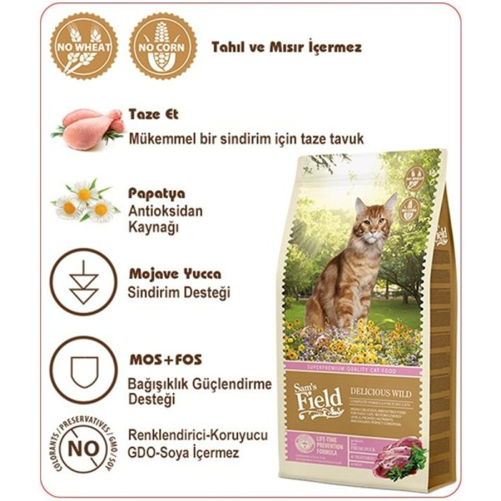 Sam's Field Delicious Wild Ördekli Seçici Kediler Için Tahılsız Kedi Maması 7.5kg Evcil Hayvan Ürünleri Fiyatı