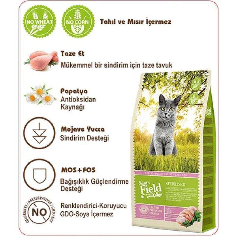 Sam's Field Sterilised Tavuklu Tahılsız Kısırlaştırılmış Kedi Maması 7.5kg Evcil Hayvan Ürünleri Fiyatı