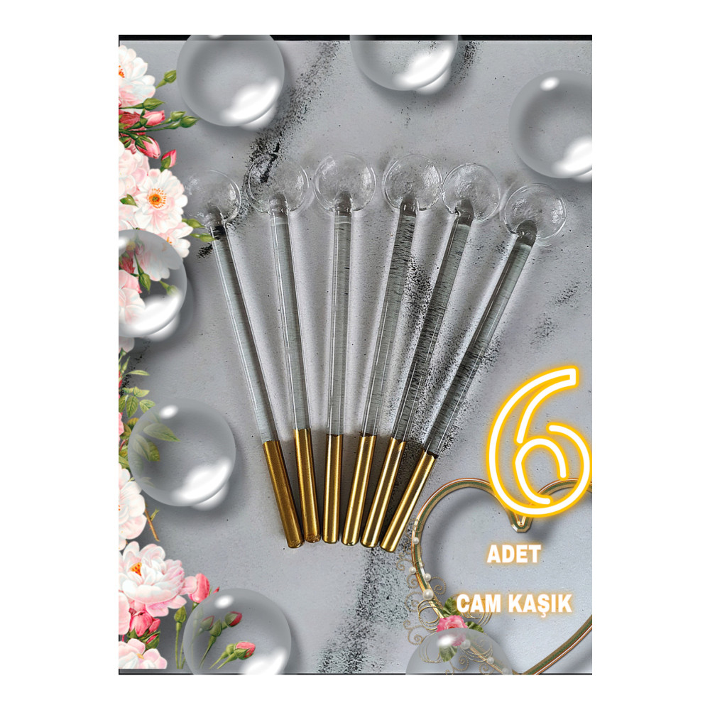 SAMSA Altın Işleme Cam Çay Kaşığı 6 Adet 6 Teaspoons Çatal / Kaşık / Bıçak Takımları Fiyatı