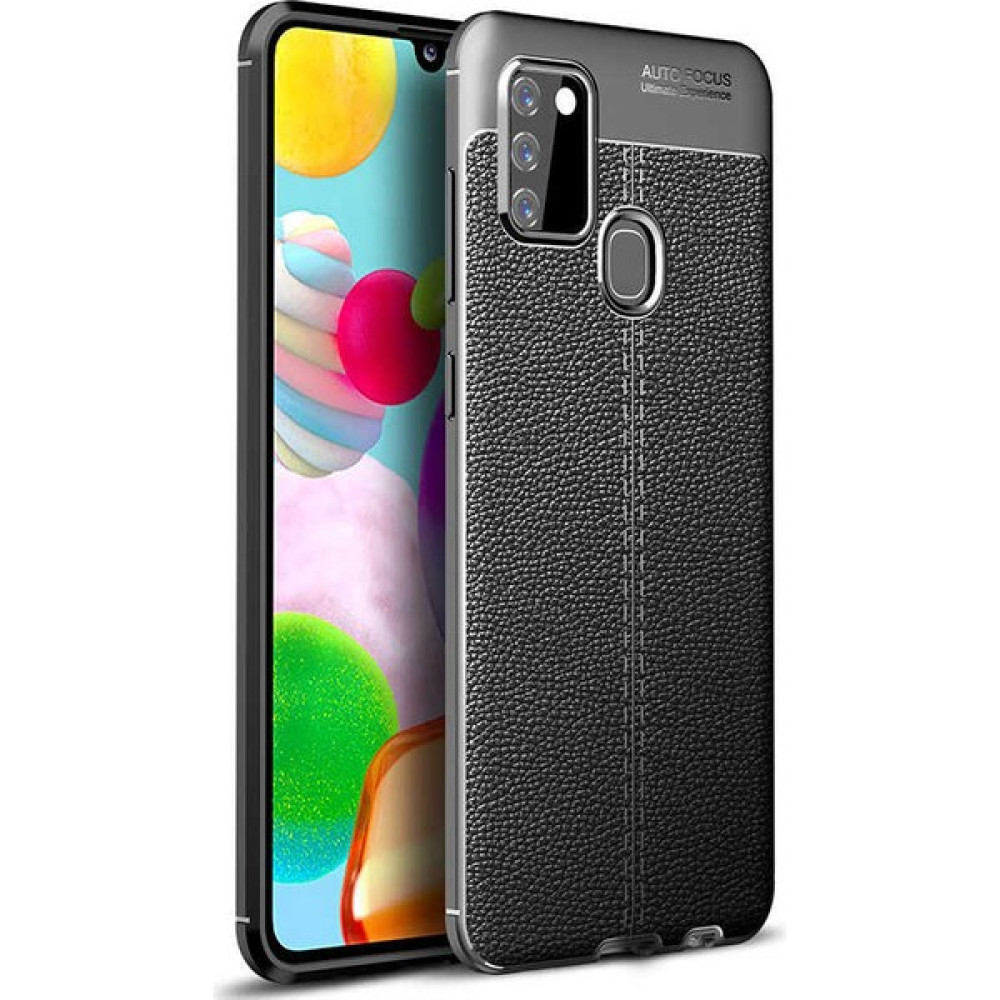 Samsung Galaxy A21S Deri Görünümlü Silikon Kılıf - Siyah Cep Telefonu Kılıfı Fiyatı