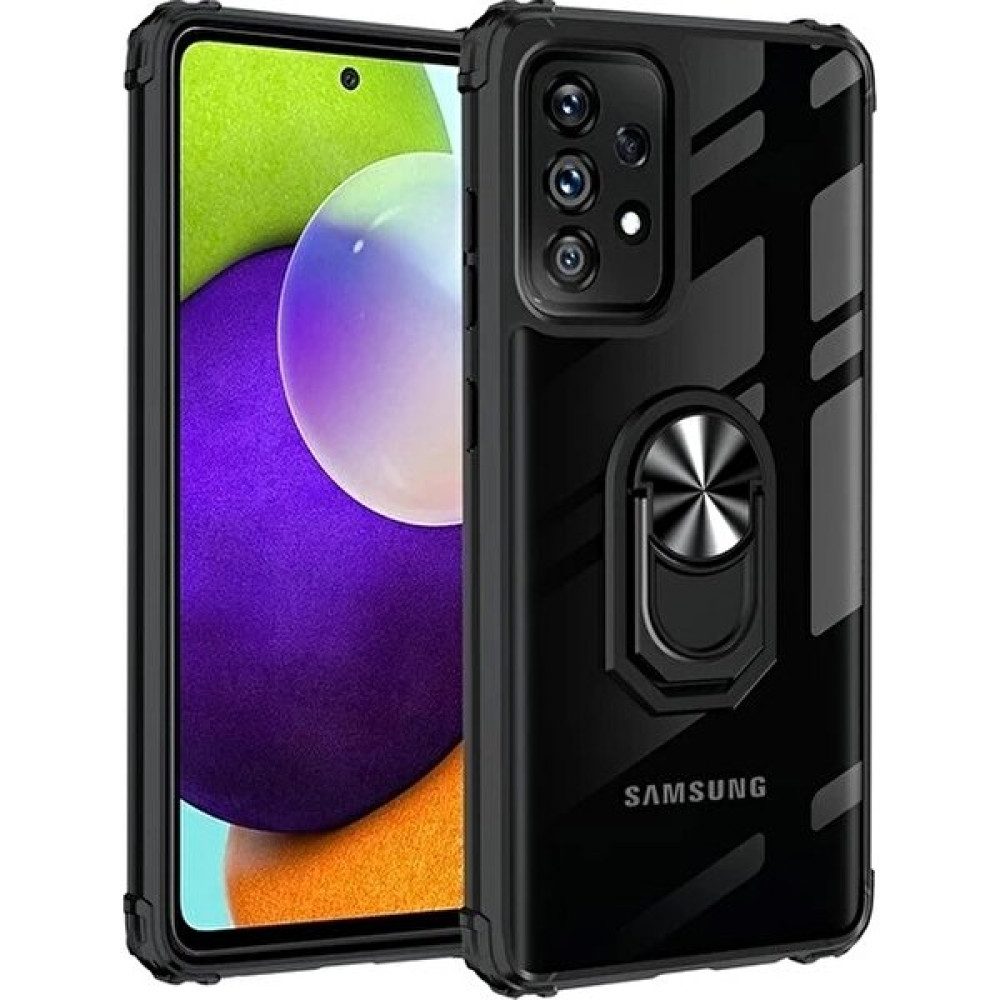 Samsung Galaxy A53 5g A536 Kılıf Yüzüklü Standlı Metal Araç Tutucu Mola Şeffaf Kapak Darbe Koruma - Siyah Cep Telefonu Kılıfı Fiyatı