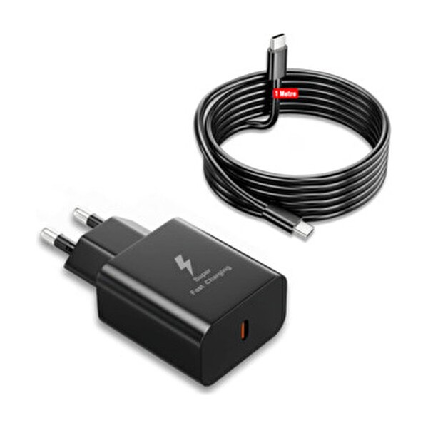 Samsung Galaxy S22/S23/24 FE/S24 PLUS/S25 Ultra Uyumlu Hızlı Şarj Aleti 25W Usb-C Type-C Şarj Cihazı - Siyah Bilgisayar Çevirici ve Adaptörü Fiyatı