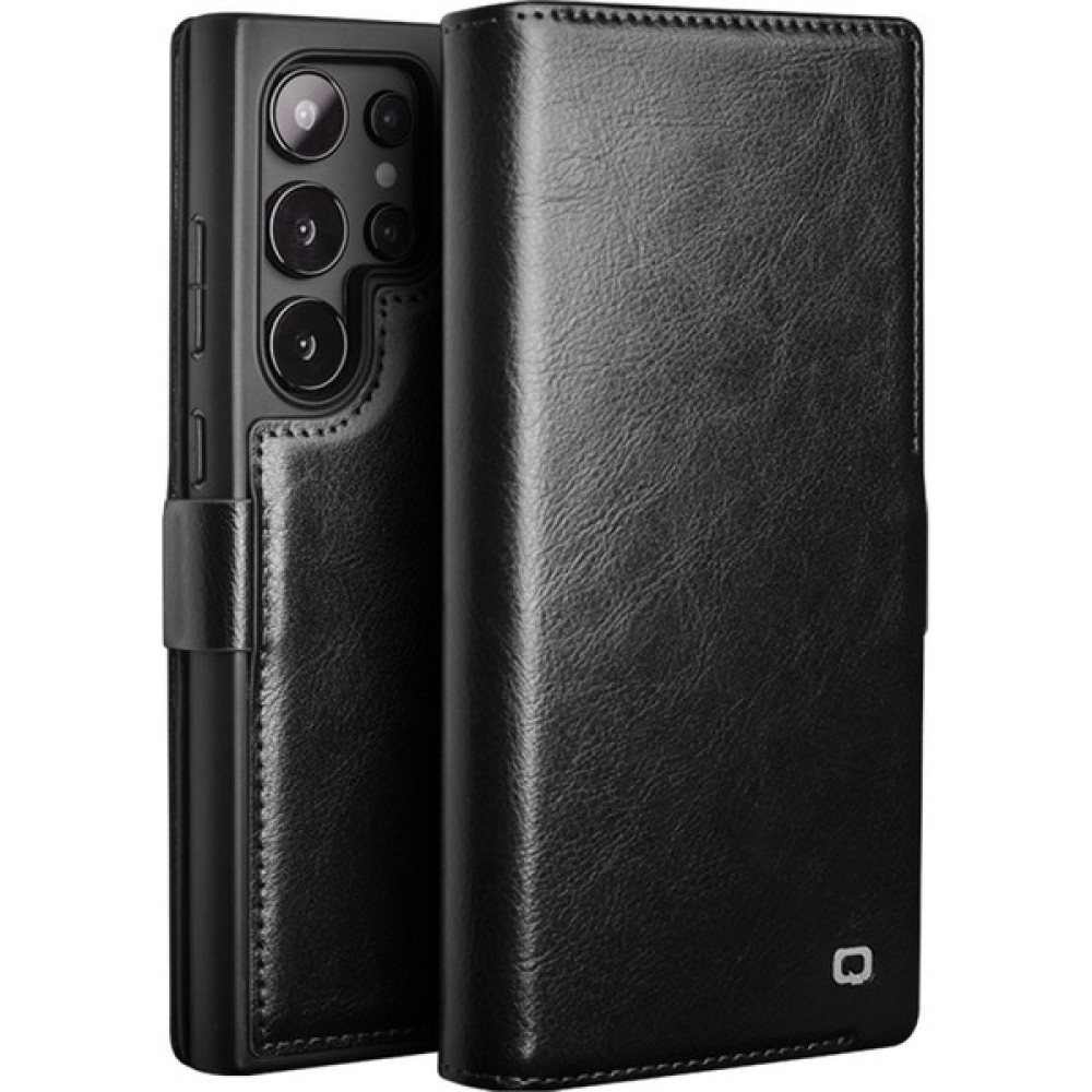 Samsung Galaxy S24 Ultra Cüzdan Kılıfı Inek Deri Folio Flip Cover (Yurt Dışından) - Siyah Cep Telefonu Kılıfı Fiyatı