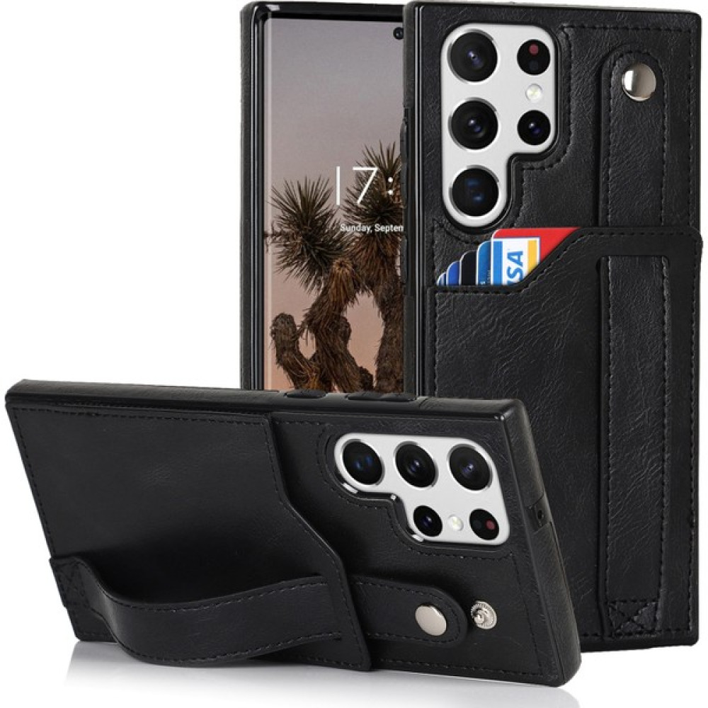 Samsung Galaxy S24 Ultra Kabuk Retro Rfıd Engelleme Bileklik Telefon Kapağı Pu Deri Kılıf (Yurt Dışından) - Siyah Cep Telefonu Kılıfı Fiyatı