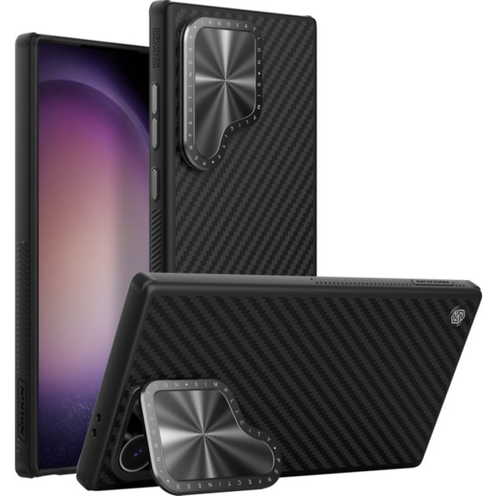 Samsung Galaxy S24 Ultra Kamera Kapağı Kickstand Tpu+Aramid Fiber Kapak (Yurt Dışından) - Siyah Cep Telefonu Kılıfı Fiyatı