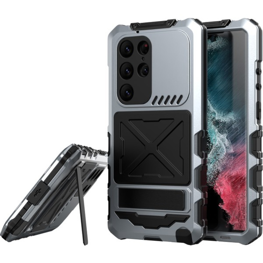 Samsung Galaxy S24 Ultra Kickstand Telefon Kasası Askeri Sınıf Şok Geçirmez Kapak (Yurt Dışından) - Gümüş Cep Telefonu Kılıfı Fiyatı