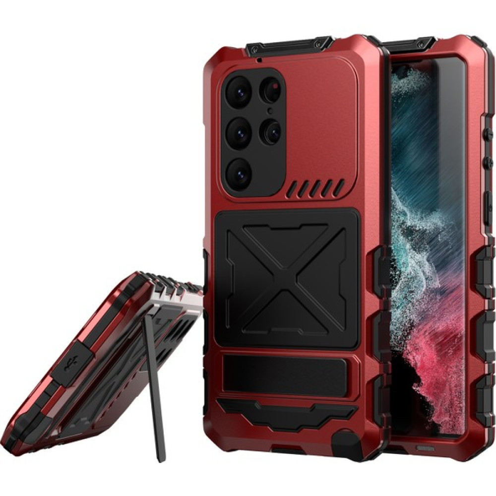 Samsung Galaxy S24 Ultra Kickstand Telefon Kasası Askeri Sınıf Şok Geçirmez Kapak (Yurt Dışından) - Kırmızı Cep Telefonu Kılıfı Fiyatı