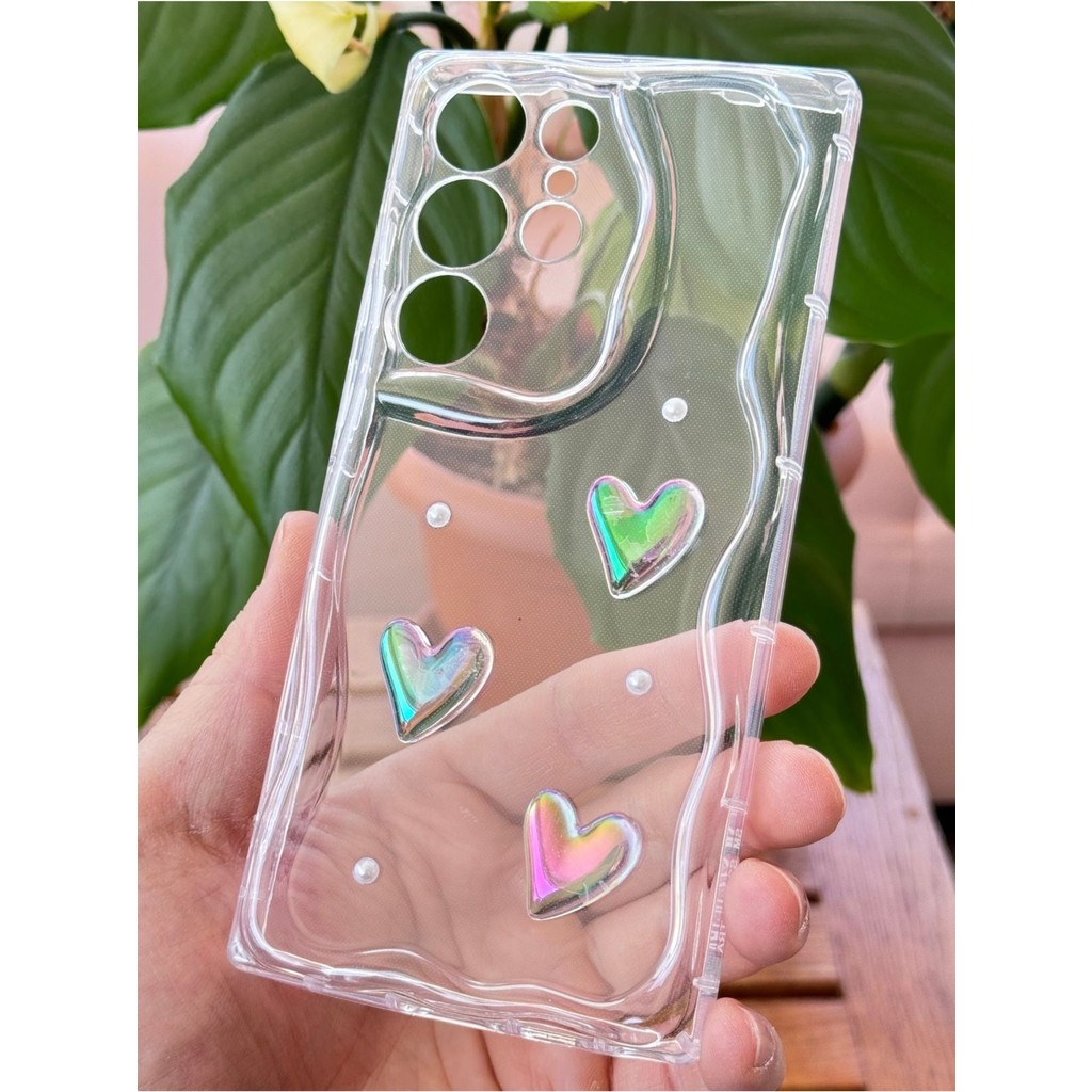 Samsung Galaxy S24 Ultra Kılıf 3D Kalpli Inci Tasarımlı Desenli Kamera Korumalı Şeffaf Silikon Kapak - Cici Mina Cep Telefonu Kılıfı Fiyatı