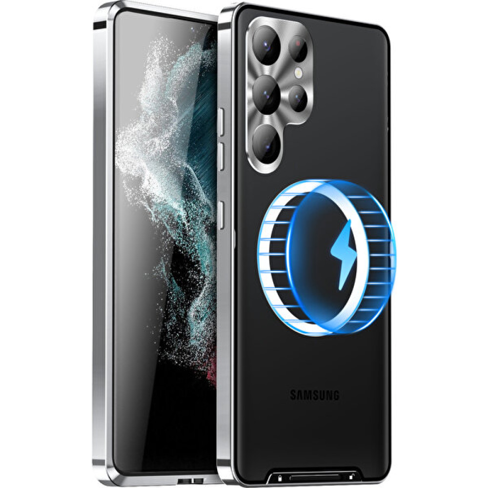 Samsung Galaxy S24 Ultra Manyetik Kılıf Metal Çerçeve Mat Telefon Kapağı (Yurt Dışından) - Gümüş Cep Telefonu Kılıfı Fiyatı