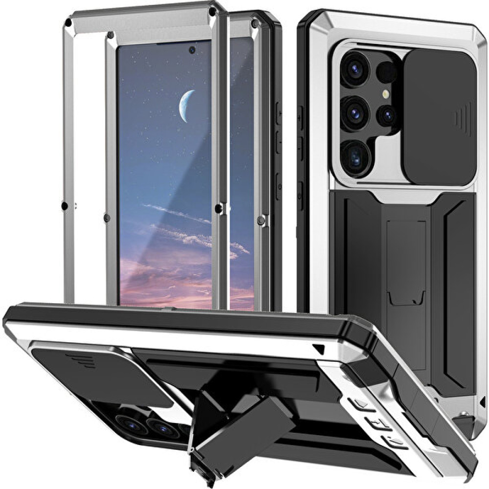 Samsung Galaxy S24 Ultra Pc+Silikon+Metal Arka Kapak (Yurt Dışından) - Gümüş Cep Telefonu Kılıfı Fiyatı