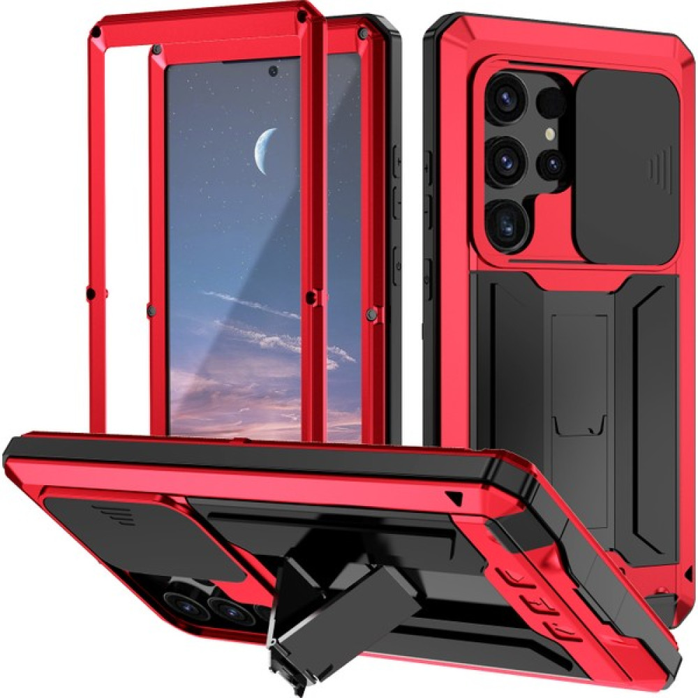 Samsung Galaxy S24 Ultra Pc+Silikon+Metal Arka Kapak (Yurt Dışından) - Kırmızı Cep Telefonu Kılıfı Fiyatı