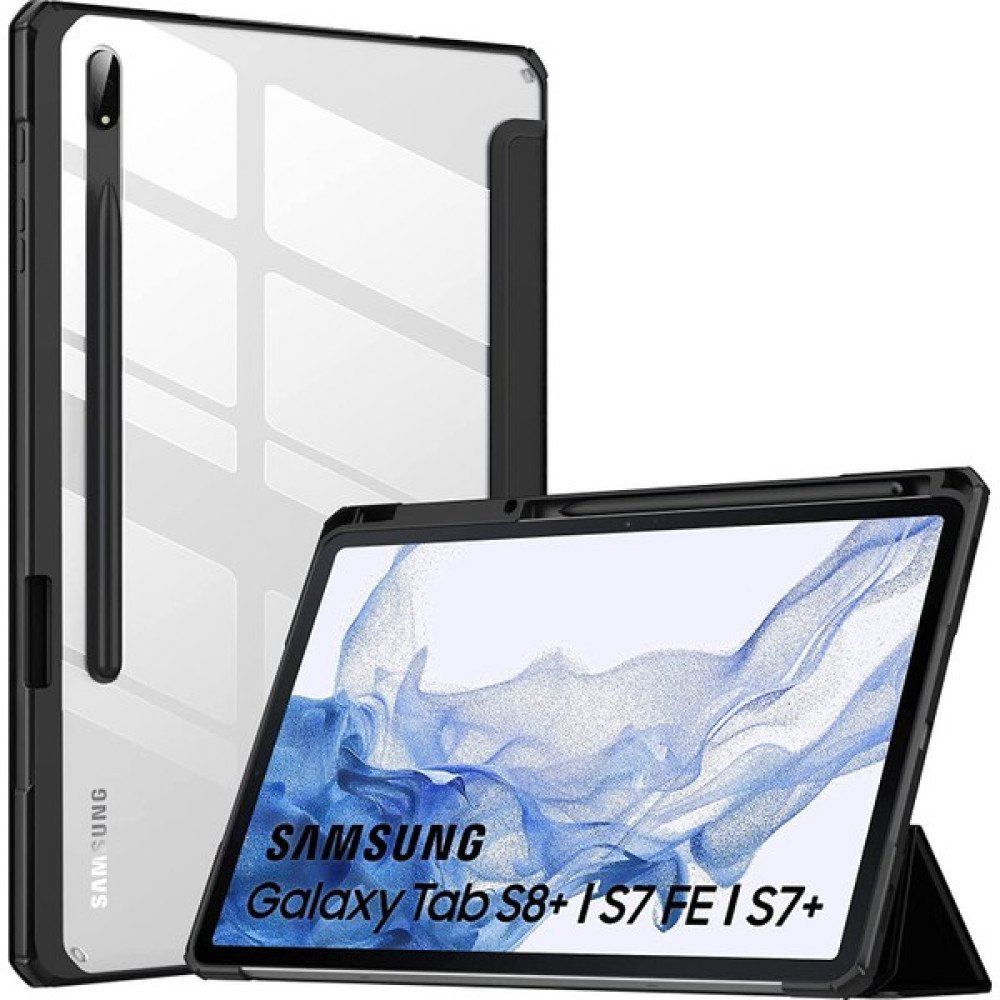 Samsung Galaxy Tab 12.4" S8 Plus / S7 Fe ve S7 Plus Kılıf Şeker Renkli Kalem Yuvalı Smart Standlı - Siyah Tablet Kılıfı Fiyatı