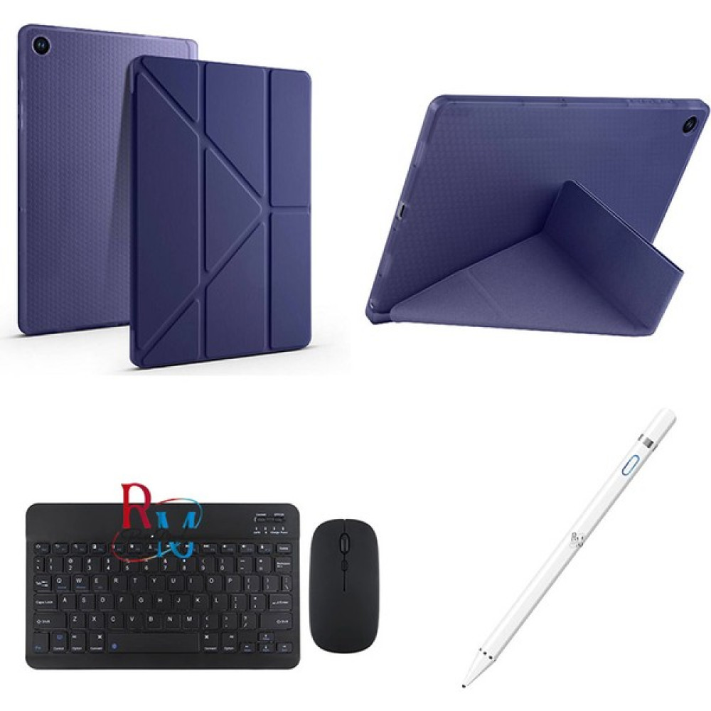 Samsung Galaxy Tab A9 Plus X210 11'' Uyumlu Standlı Kılıf Dokunmatik Kalem ve Klavye Mouse 3'lü Set - Lacivert Tablet Kılıfı Fiyatı