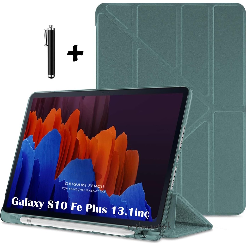 Samsung Galaxy Tab S10 Fe Plus 13.1 Inç 2025 Kılıf Kalem Bölmeli Katlanabilir Standlı Yumuşak Silikon Kapak + Dokunmatik Kalem Set SM-X620 X620B Tablet Kılıfı Fiyatı
