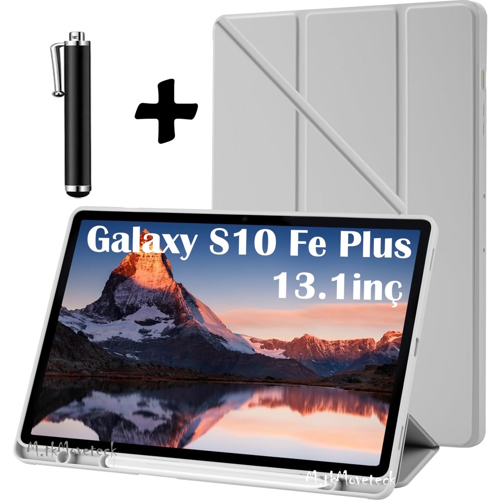 Samsung Galaxy Tab S10 Fe Plus 13.1 Inç 2025 Kılıf Kalem Bölmeli Katlanabilir Standlı Yumuşak Silikon Kapak + Dokunmatik Kalem Set SM-X620 X620B - Gri Tablet Kılıfı Fiyatı