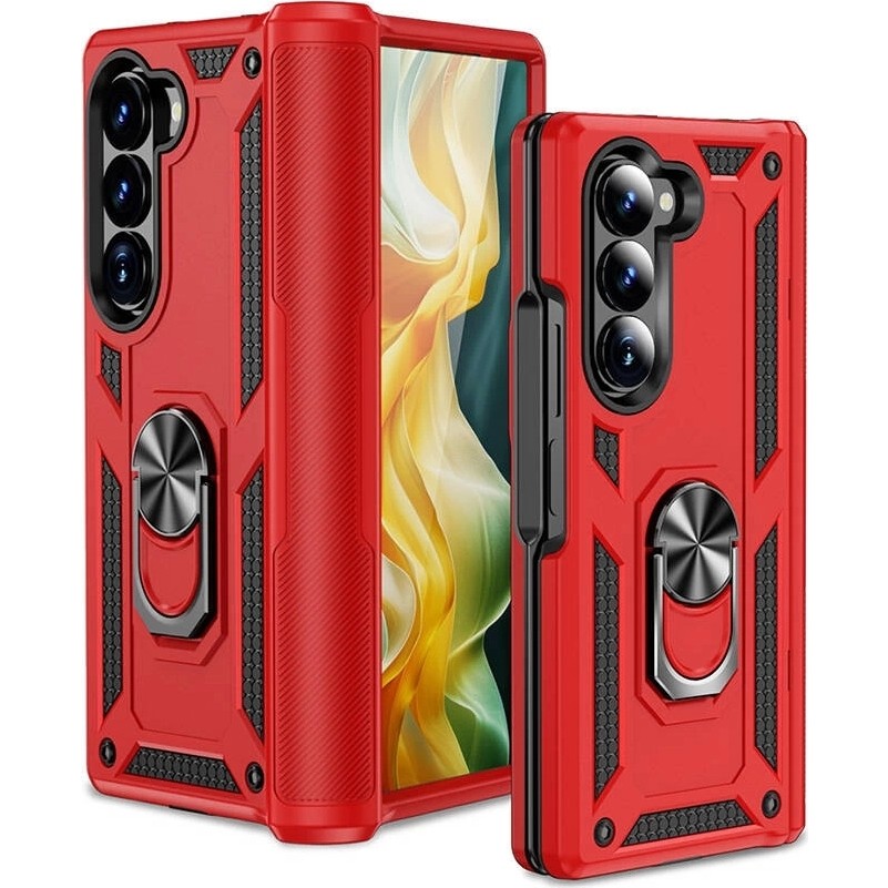 Samsung Galaxy Z Fold 6 Kılıf Kamera Korumalı Sürgülü Yüzüklü Tasarım Armor Vega - Kırmızı Cep Telefonu Kılıfı Fiyatı
