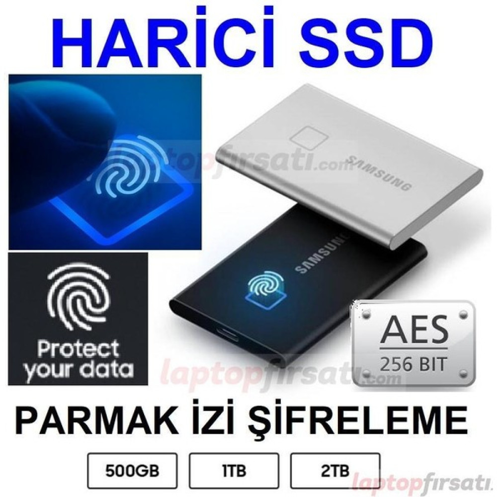 Samsung T7 Touch Parmak Izi Sifreli 1tb MU-PC1T0K/WW 1050MB-1000MB/SN USB 3.2 Gen2 Harici SSD Siyah 3 Yıl Samsung Tr Garantili SSD / Solid State Drive Fiyatı