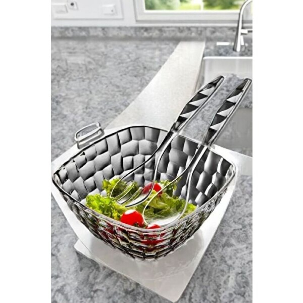 Samy House SALATA KASESİ - Lüx Kaşıklı Çatallı Salata Kasesi Akrilik (Füme) Kase Fiyatı