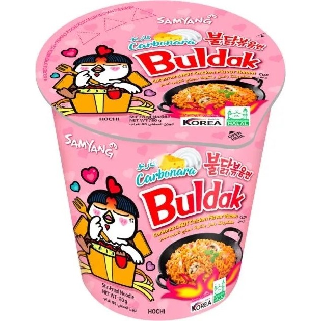 Samyang Buldak Carbonara Hot Chicken Flavor Noodle Cup 80 gr Halal Kore Üretimi Makarnalar Fiyatı