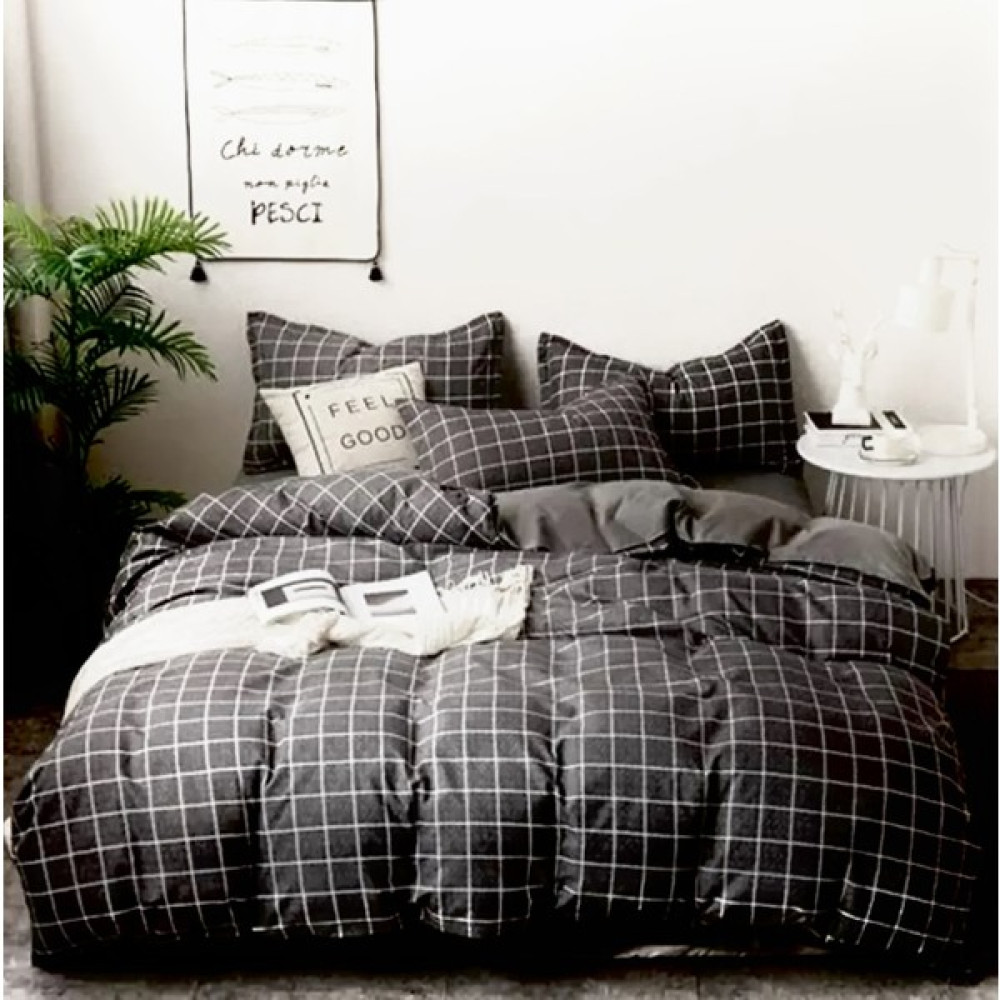 Sanal Trend Home Tek Kişilik Pamuklu Nevresim Seti Ekose ''160X220'' Çarşafsız - Gri - 160 x 220 cm Nevresim Takımı Fiyatı