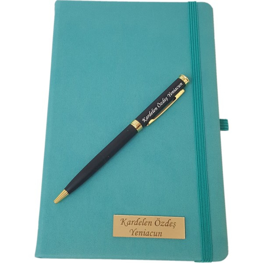Sanat Hediyelik Kişiye Özel Turkuaz Tarihsiz Defter ve Metal Kalem Isimli Ajanda Fiyatı
