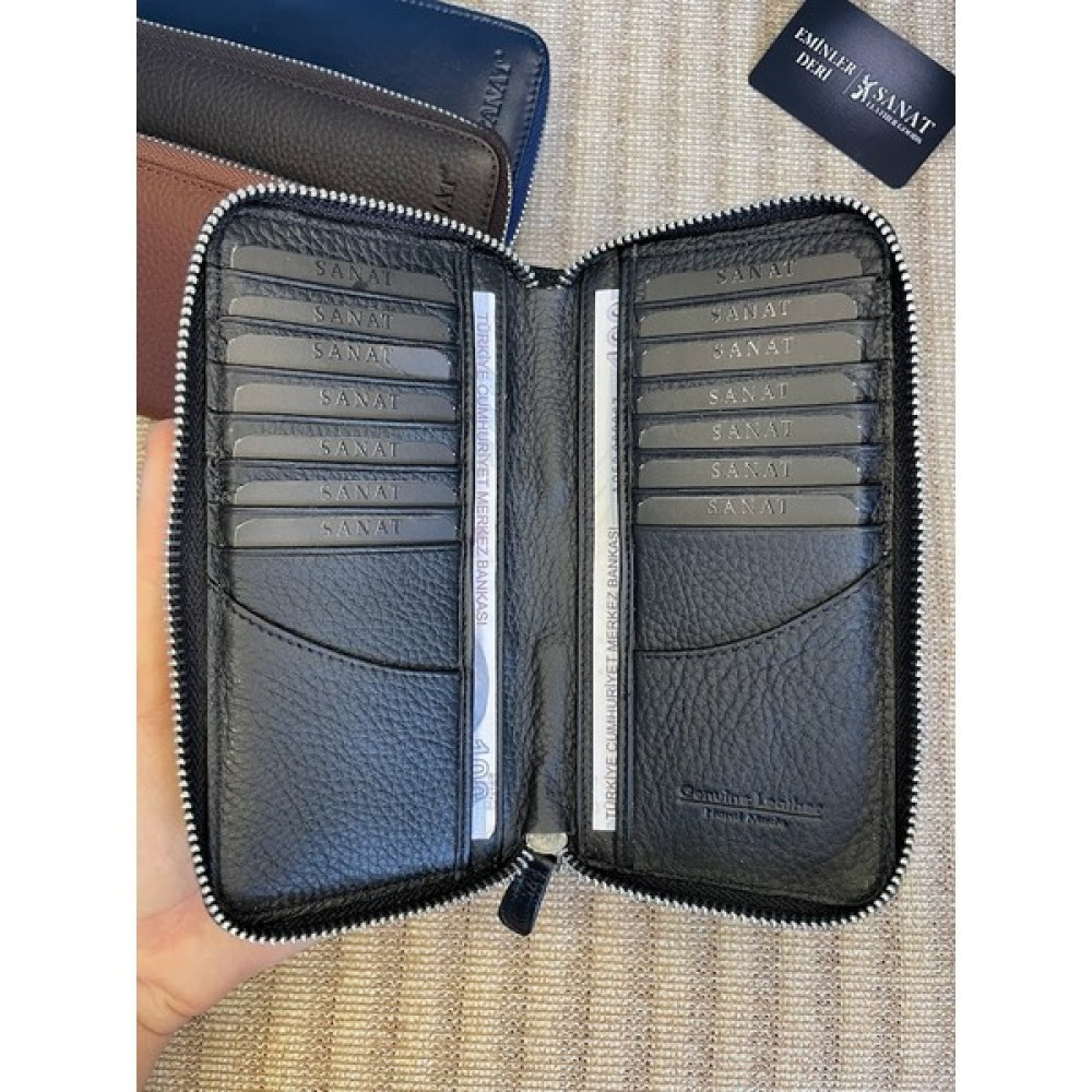 SANAT LEATHER SL-616 Hakiki Deri Fermuarlı Unisex Potföy Cüzdan Bayan Cüzdan Fiyatı