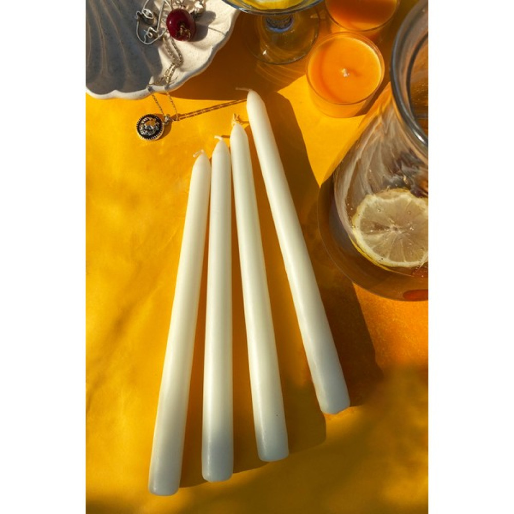 Sanat Sepet İşleri Premium Seri Kokulu Beyaz Konik Şamdan Mum 4'lü Set - Krem Rengi Dekoratif Mum Fiyatı