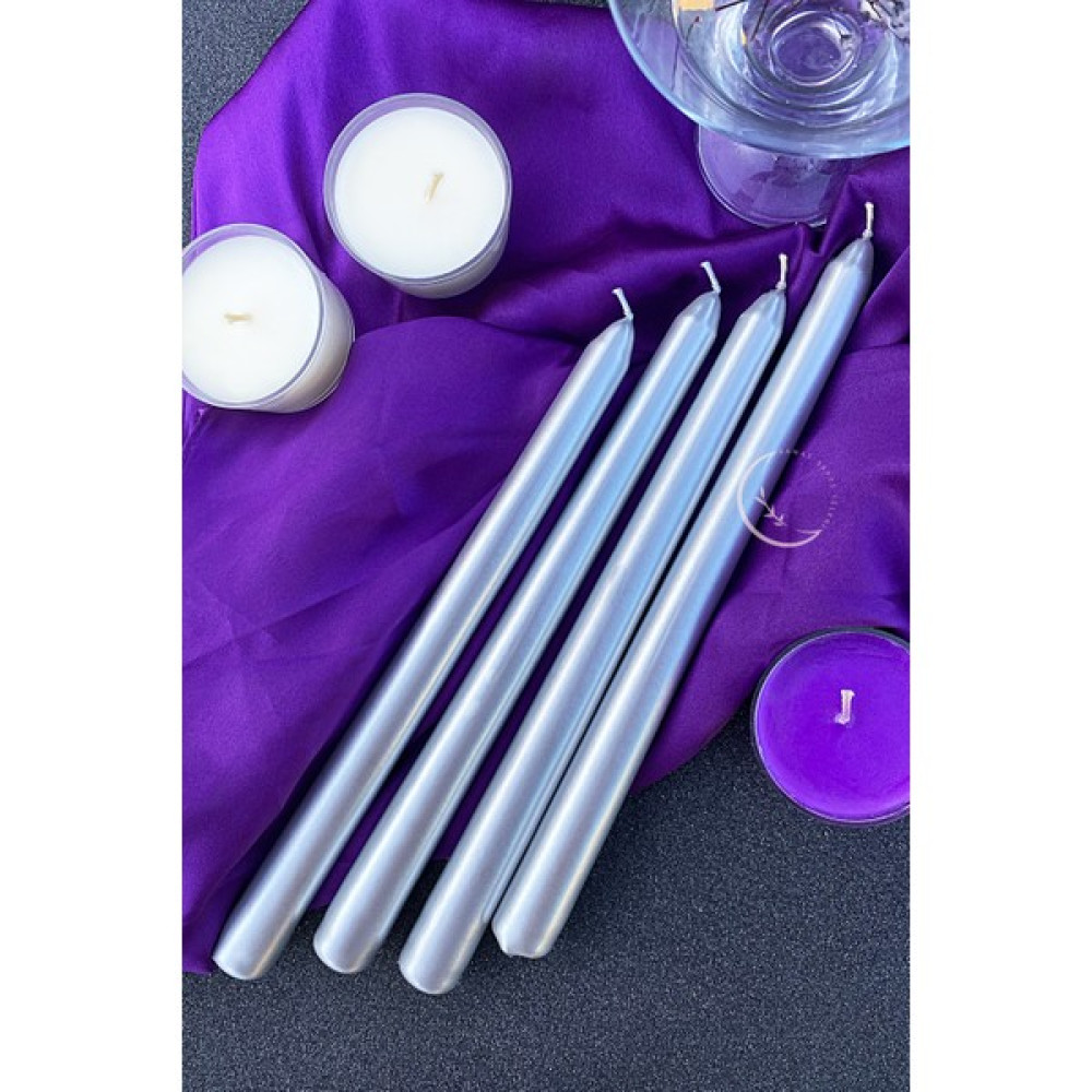 Sanat Sepet İşleri Premium Seri Kokulu Gümüş Rengi Sedefli Konik Şamdan Mum 4'lü Set Dekoratif Mum Fiyatı