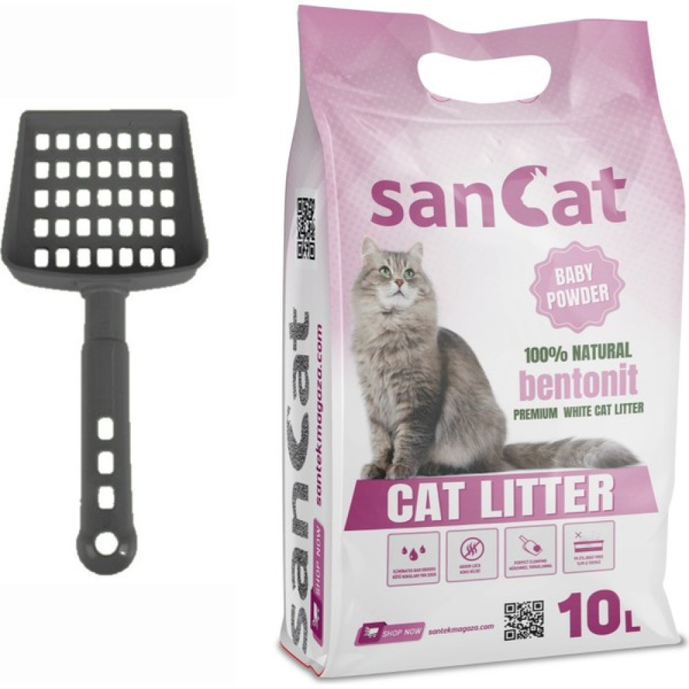 Sancat Premium Bebek Pudrası Kokulu Topaklaşan Beyaz Bentonit Kedi Kumu 10 L + Kürek Evcil Hayvan Ürünleri Fiyatı