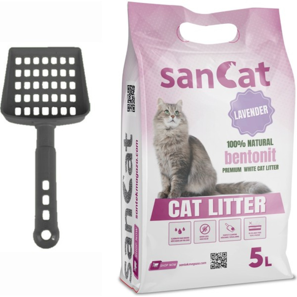SanCat Premium Lavanta Kokulu Topaklaşan Beyaz Bentonit Kedi Kumu 5 L + Kürek Evcil Hayvan Ürünleri Fiyatı