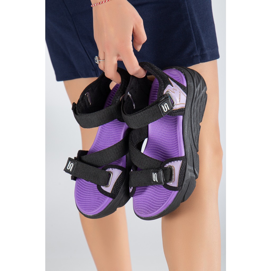 Sandal Spor Kadın Günlük Faylon Dolgu Taban Cırtlı Spor Günlük Sandalet SS001-0148 Siyah Mor Ayakkabılar ve Çantalar Fiyatı