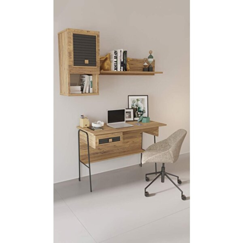 Sandalie Arya Raflı 59X120 cm Çalışma Masası Bilgisayar Masası Ofis Ders Yemek Masası Atlantik Çam - 120x59 Çalışma Masası Fiyatı