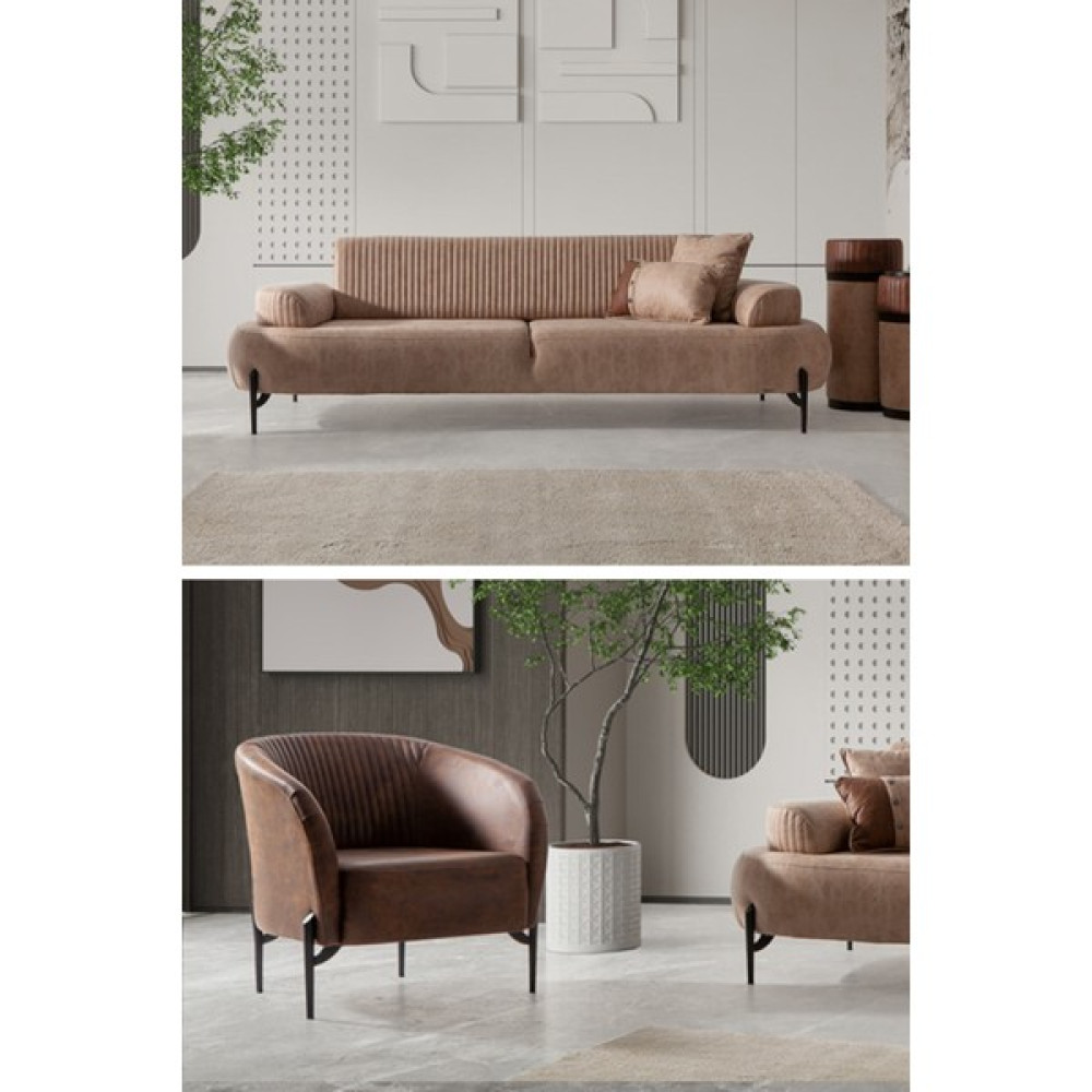 Sandalie Cross 3+1 Salon&oturma Odası Koltuk Takımı - Krem&kahve Koltuk Takımı / Seti Fiyatı