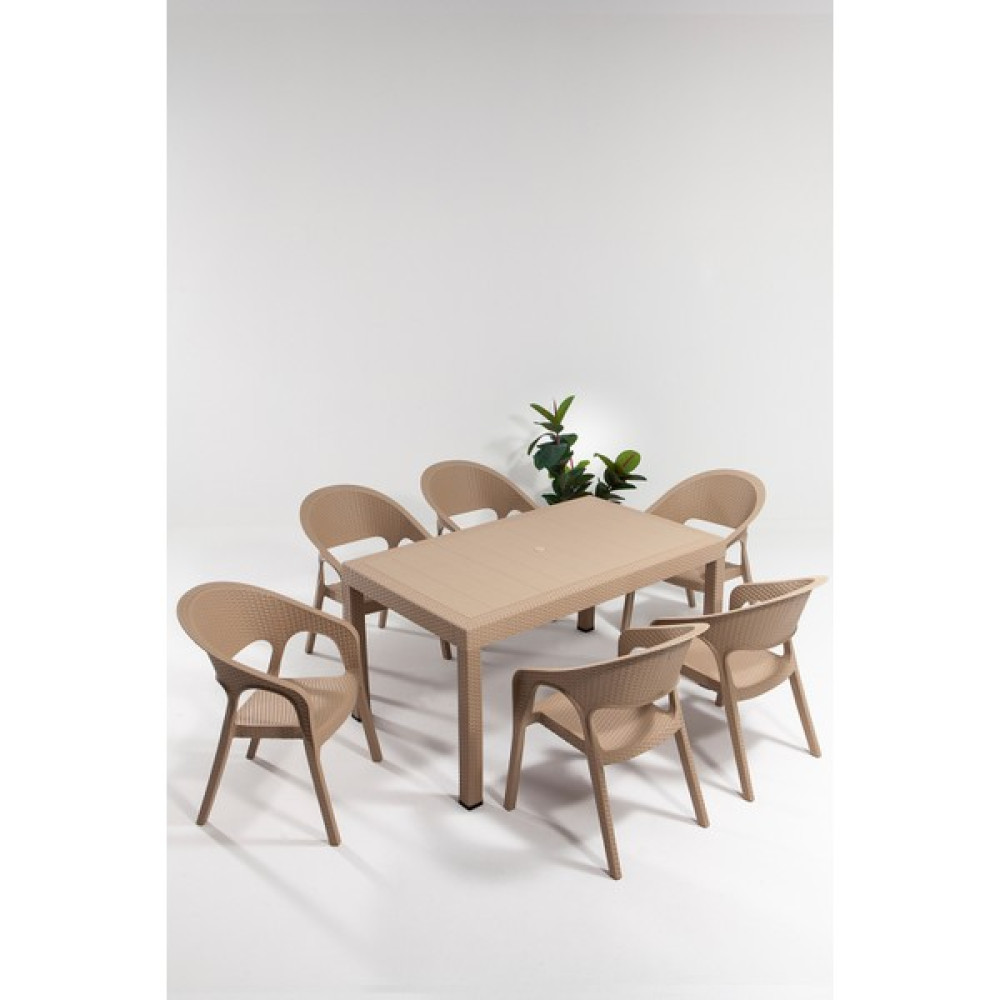 Sandalie Garden Large 90X150CM Rattan Cappucino Masa Takımı Bahçe&balkon - 1 Masa 6 Sandalye Bahçe Mobilyası Takımı Fiyatı