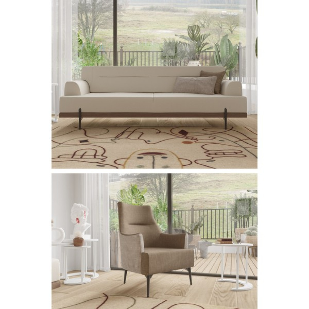 Sandalie Linen 3+1 Salon&oturma Odası Koltuk Takımı - Krem&kahve Koltuk Takımı / Seti Fiyatı