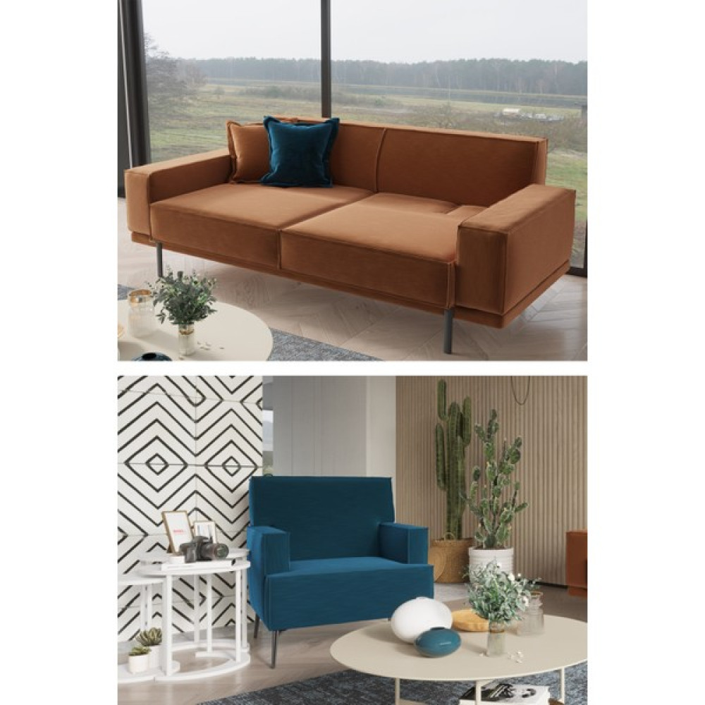 Sandalie Loft 3+1 Salon&oturma Odası Koltuk Takımı - Kiremit&avcı Yeşili Koltuk Takımı / Seti Fiyatı
