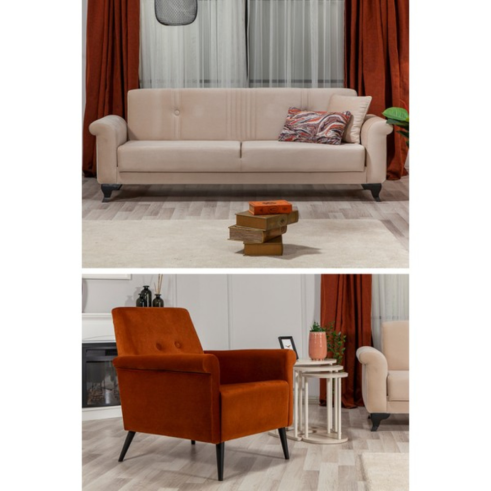 Sandalie Mia 3+1 Salon&oturma Odası Koltuk Takımı - Krem&kiremit Koltuk Takımı / Seti Fiyatı