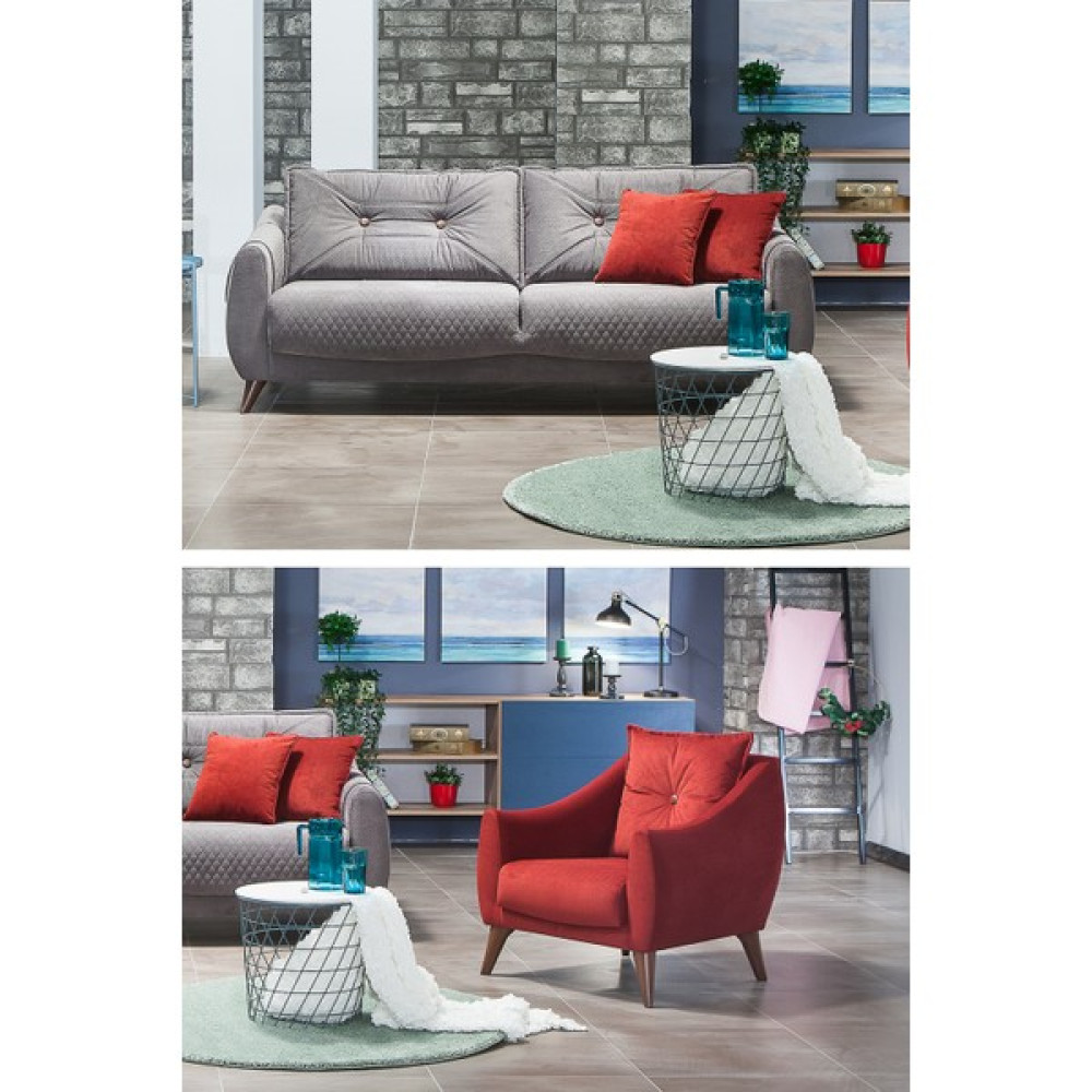 Sandalie Olivya 3+1 Salon&oturma Odası Koltuk Takımı - Gri&kırmızı Koltuk Takımı / Seti Fiyatı
