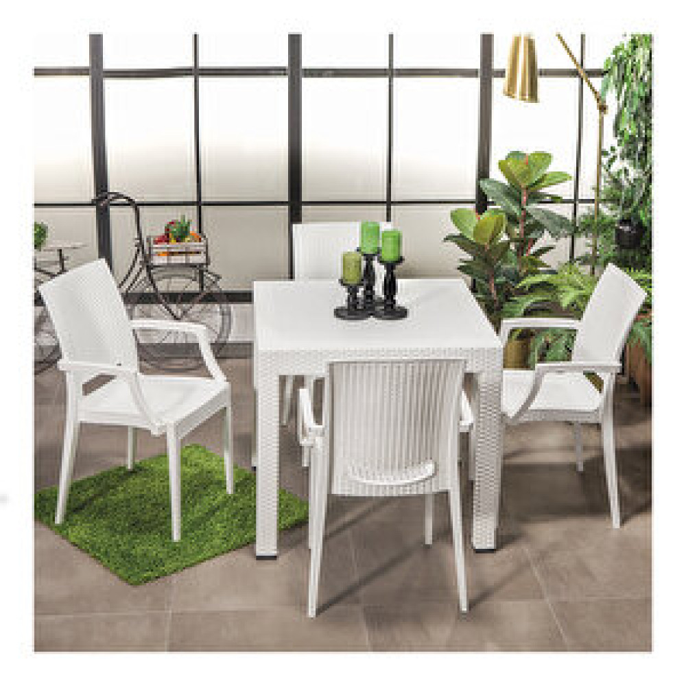 Sandalie Rattan Kollu 80x80 Bahçe Masa Seti Beyaz Bahçe Masası Fiyatı