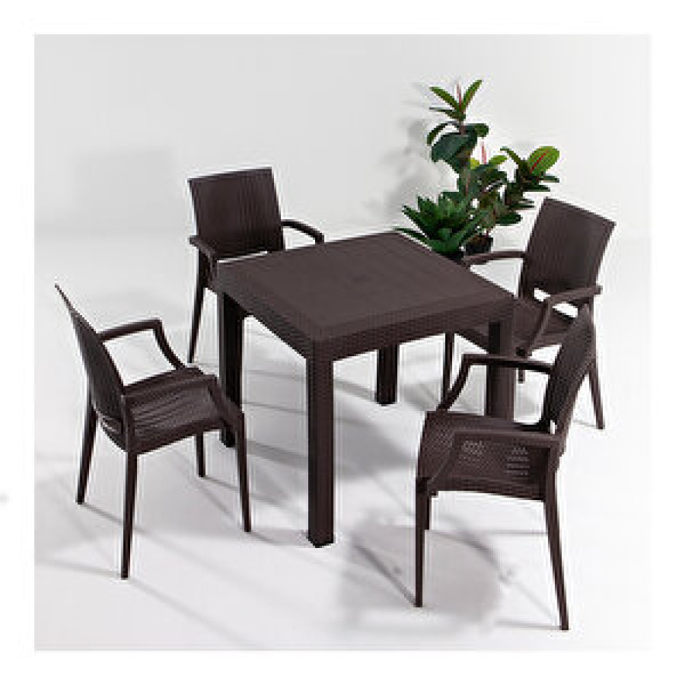 Sandalie Rattan Kollu 80x80 Bahçe Masa Seti Kahve Bahçe Masası Fiyatı