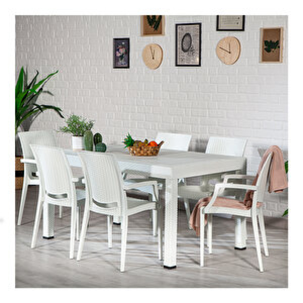 Sandalie Rattan Kollu 90x150 Bahçe Masa Set Beyaz Bahçe Mobilyası Takımı Fiyatı