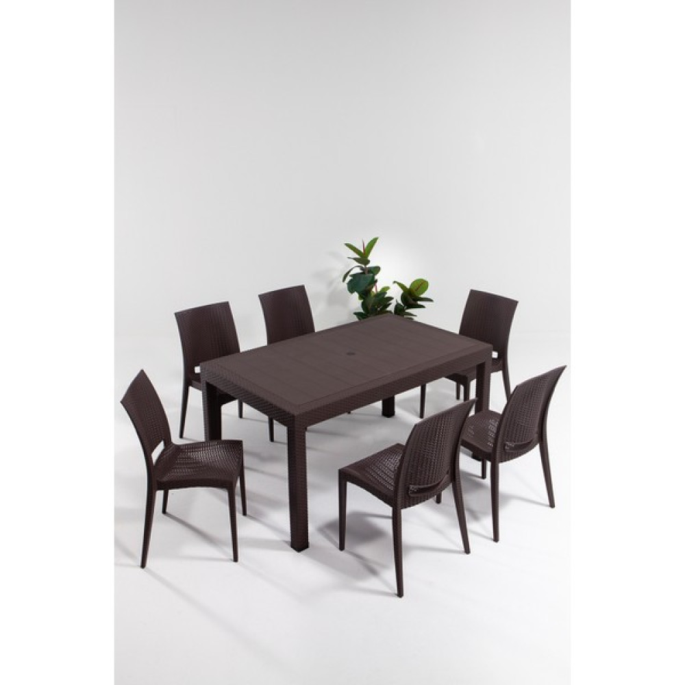 Sandalie Rattan Large Kahve Masa Takımı Bahçe&balkon 1 Masa + 6 Sandalye Bahçe Mobilyası Takımı Fiyatı