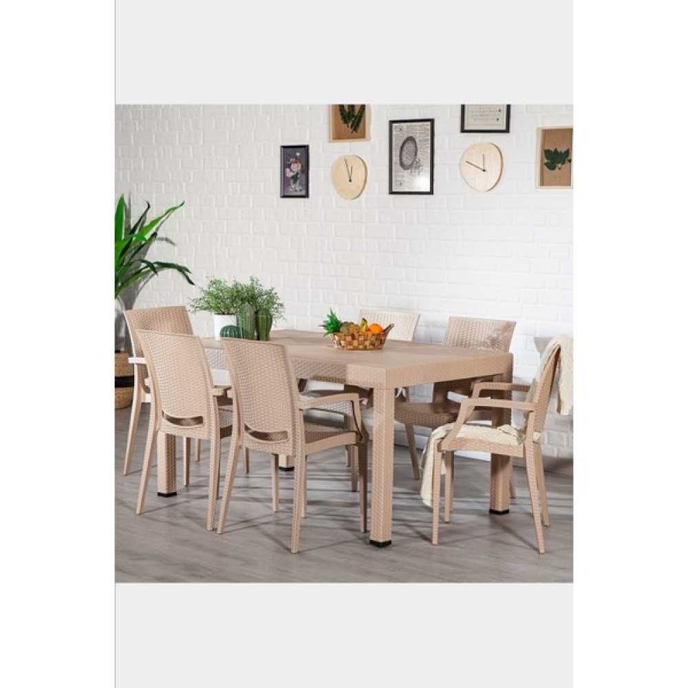 Sandalie Rattan Lüx Home 6 Kişilik Bahçe Masa Takımı-Cappucino Bahçe Mobilyası Takımı Fiyatı