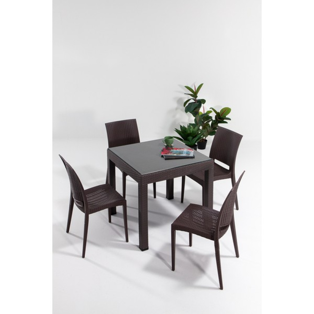 Sandalie Rattan Small Camlı Kahve Masa Takımı Bahçe&balkon 1 Camlı Masa + 4 Sandalye Bahçe Mobilyası Takımı Fiyatı