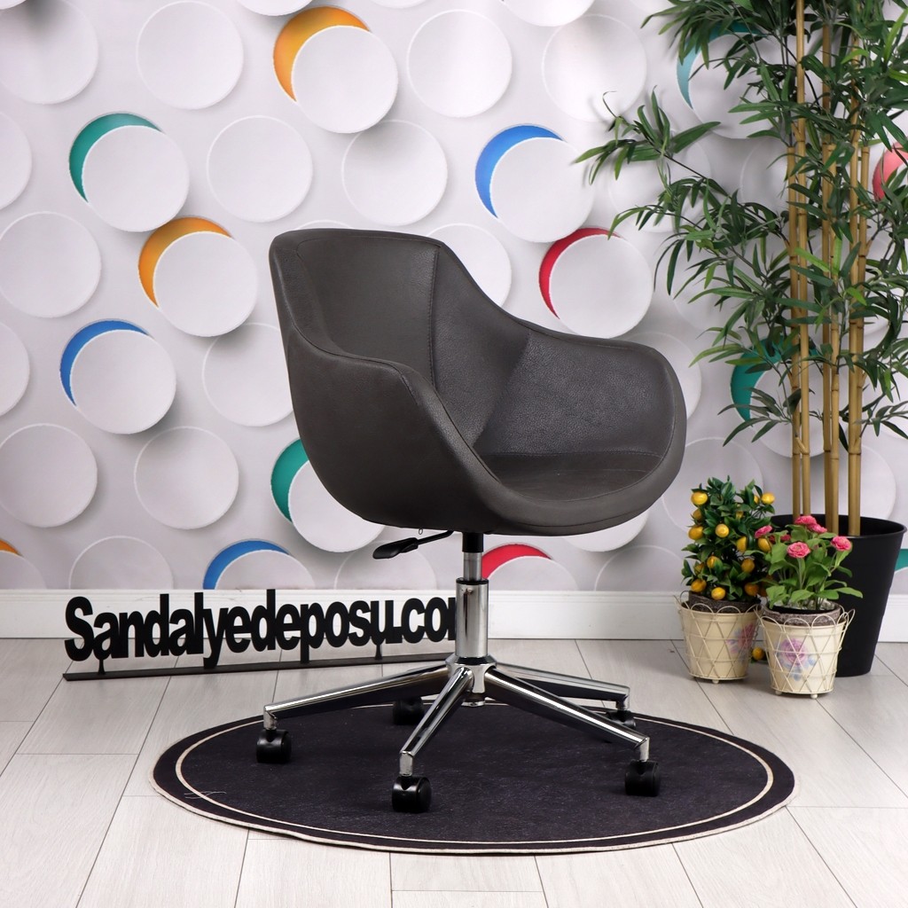 Sandalye Deposu Focus Krom Ayaklı Çalışma Koltuğu (Koyu Gri Nubuk) - Gri - Krom Ofis Koltukları Fiyatı