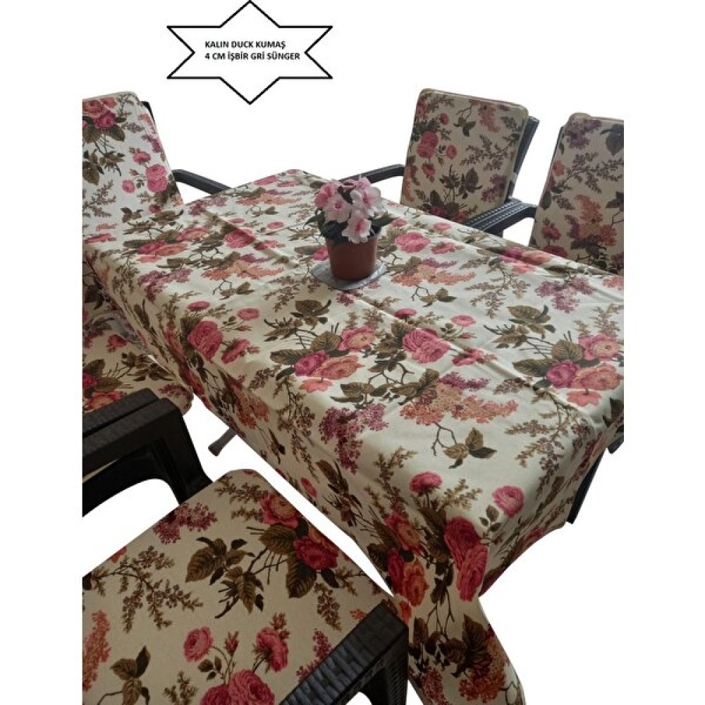 Sandalye Minderi Masa Örtüsü Ingiliz Gülü 6 Adet Minder Masa Örtüsü (120 x 180) Kalın Duck Kumaş - Renkli - 42 x 42 cm Salon & Oturma Odası Tekstili Fiyatı