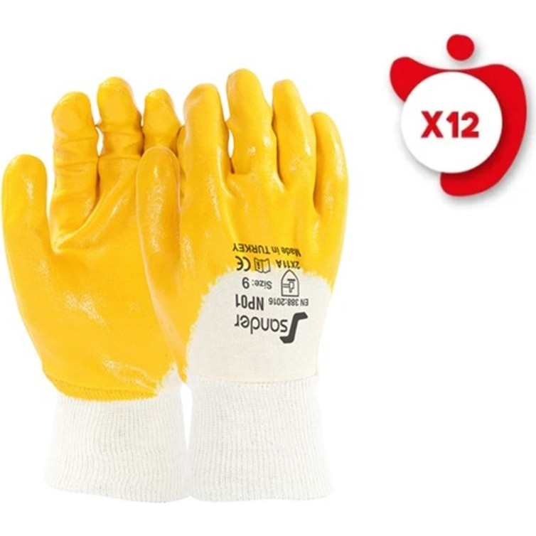 Sander Sarı Nitril Eldiven NP01- No:10 (1 Paket:12 Çift) Diğer Fiyatı
