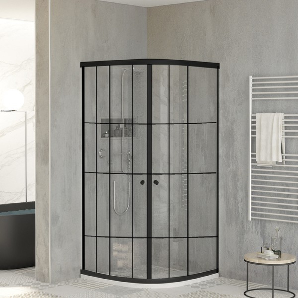 Sanica Magna Kabin Oval Siyah Şerit Desen 4mm 90 x 90 cm Duşakabin Fiyatı