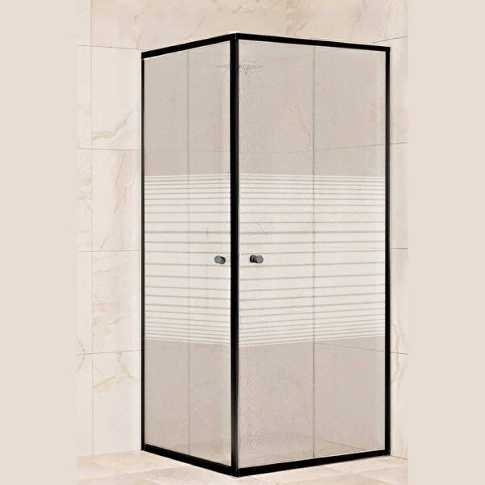 Sanica Magna Siyah Kare Çizgi Desenli 4 mm Duşakabin 90 x 90 Cm Duşakabin Fiyatı