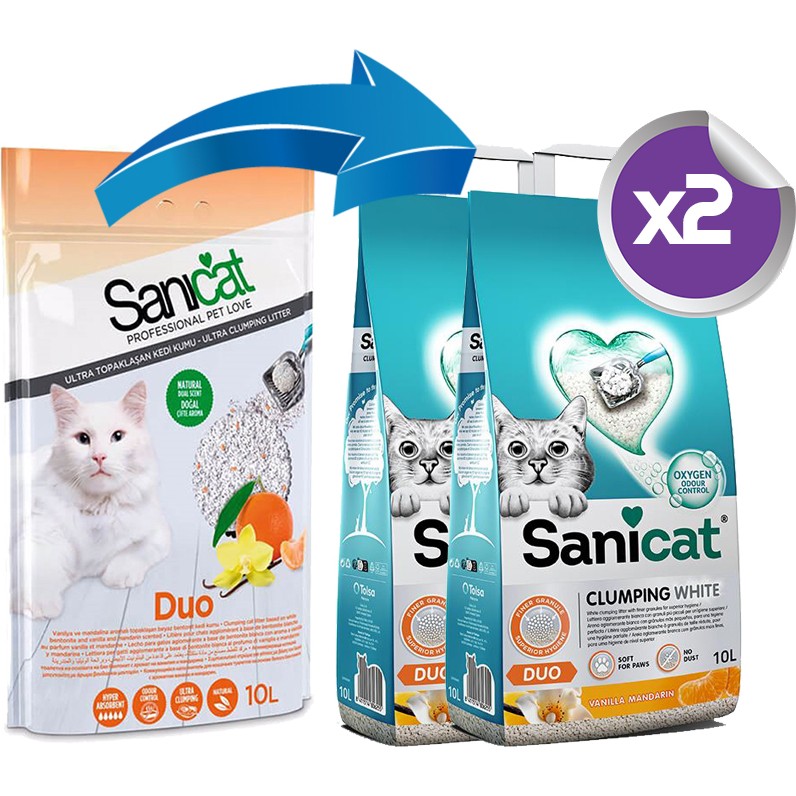 Sanicat Duo Vanilya ve Mandalin Kokulu Doğal Kedi Kumu 2X10LT Evcil Hayvan Ürünleri Fiyatı